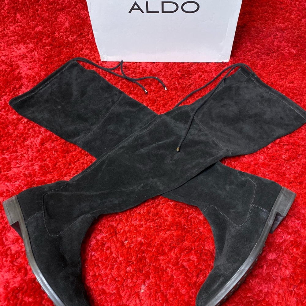 ALDO-BARRA-91 Black Suede Thigh High Boots